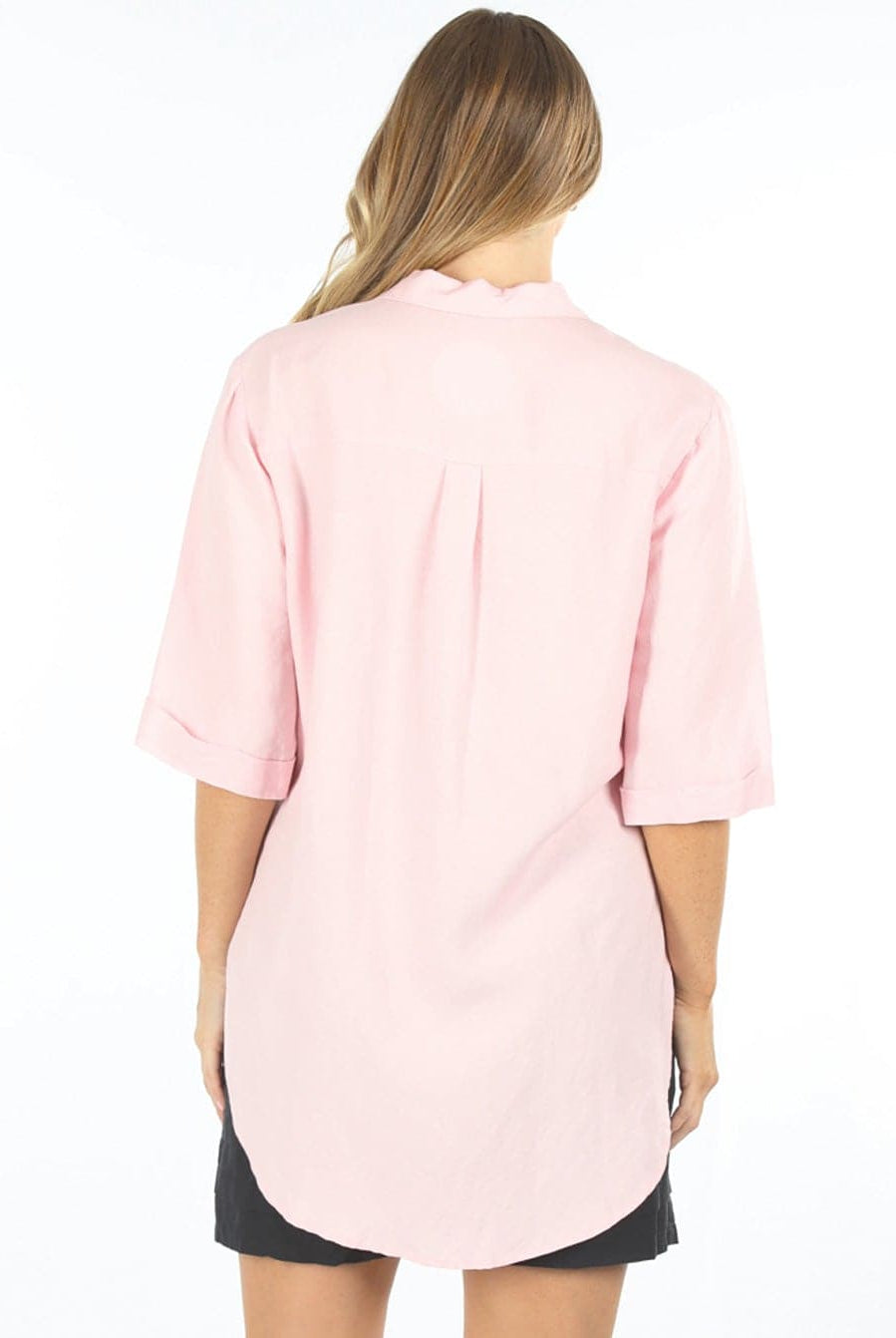 Back view - Pink Maternity and Breastfeeding Linen Shirt (6690454995038)
