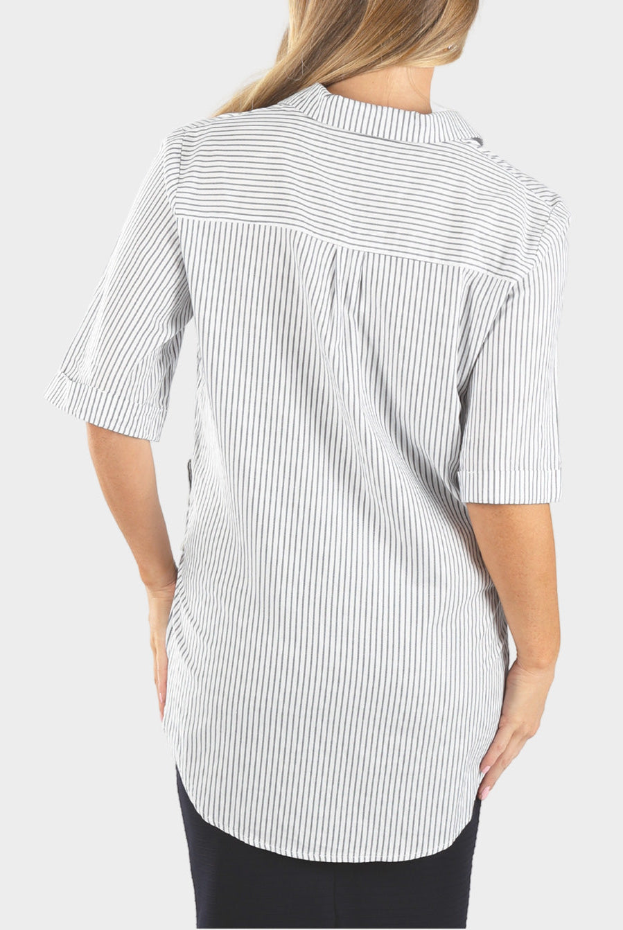 Back view - Maternity & Nursing Cotton Navy Stripes shirt (6690455027806)