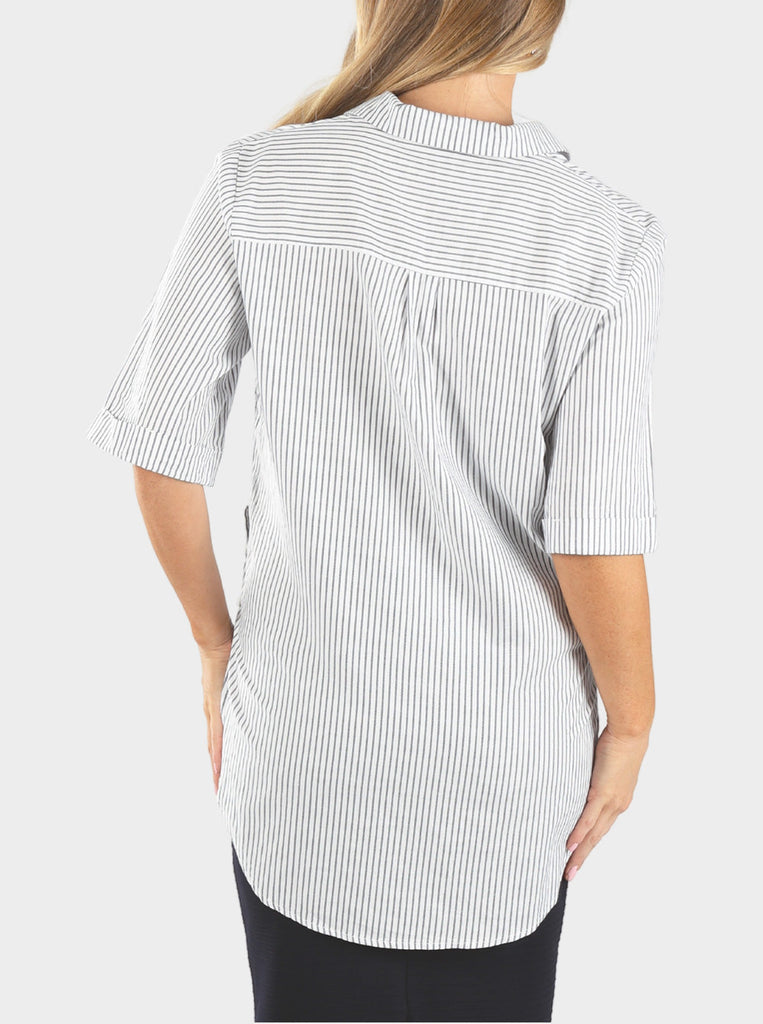 Back view - Maternity & Nursing Cotton Navy Stripes shirt (6690455027806)