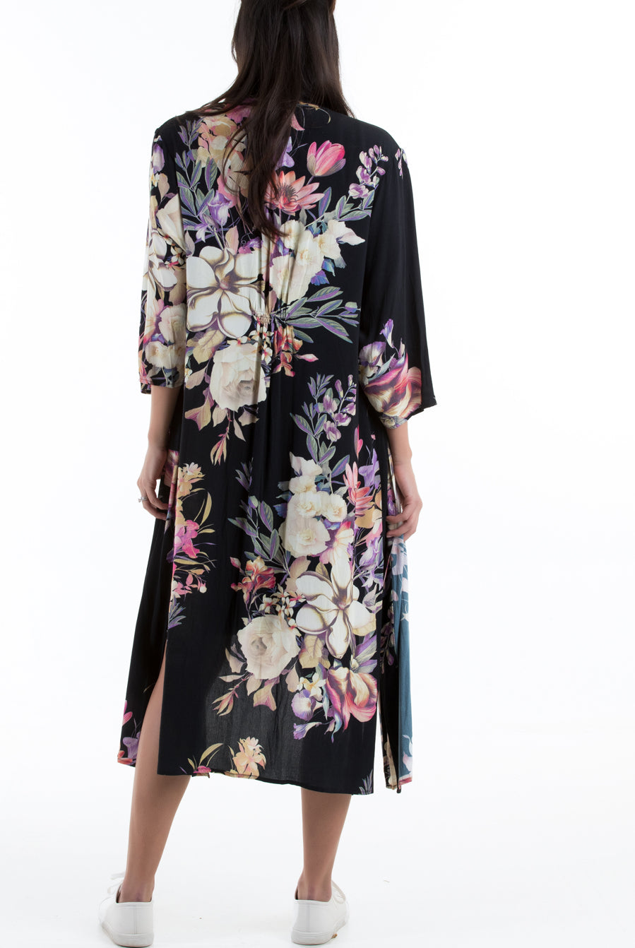 Back view - Maternity Long Cardigan in Floral Print - Angel Maternity USA (3853262782558)