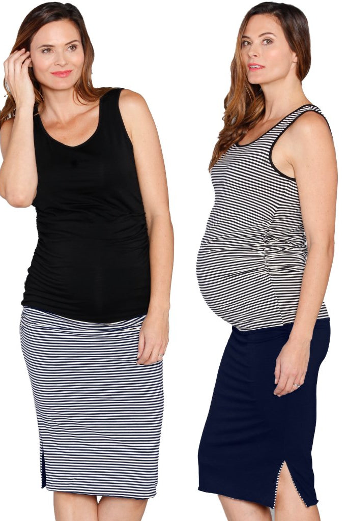 Main view - Reversible Maternity Skirt in Black/Navy Stripes (3483402633310)