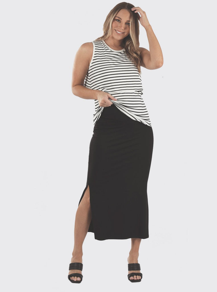 Full view - Fitted Black Maternity Maxi  Skirt (4801472626782)