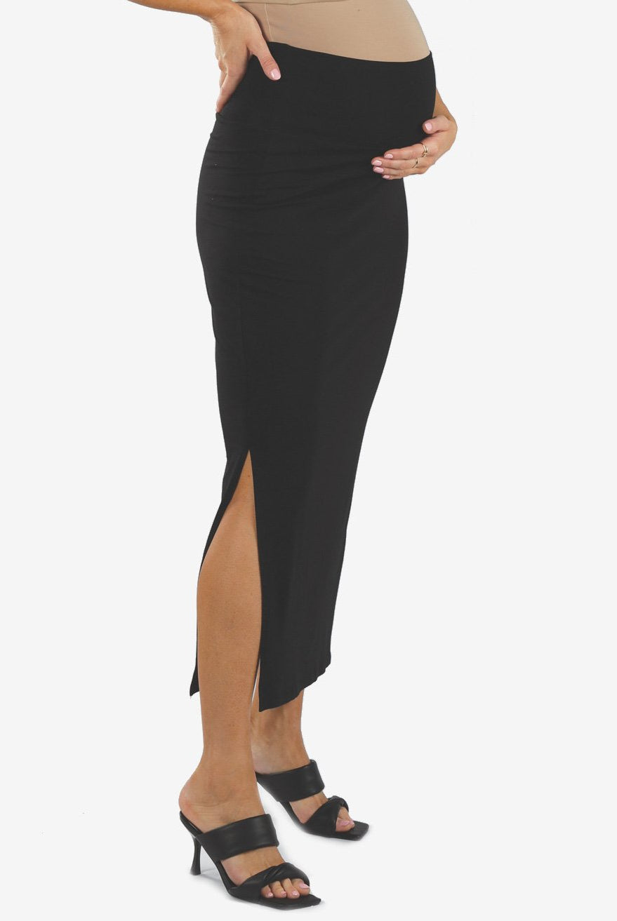 side view - Fitted Black Maternity Maxi Skirt (4801472626782)