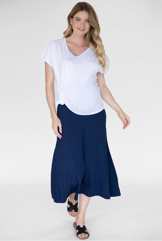 Full fron view - Long Maternity Skirt in Navy (6535437058142)