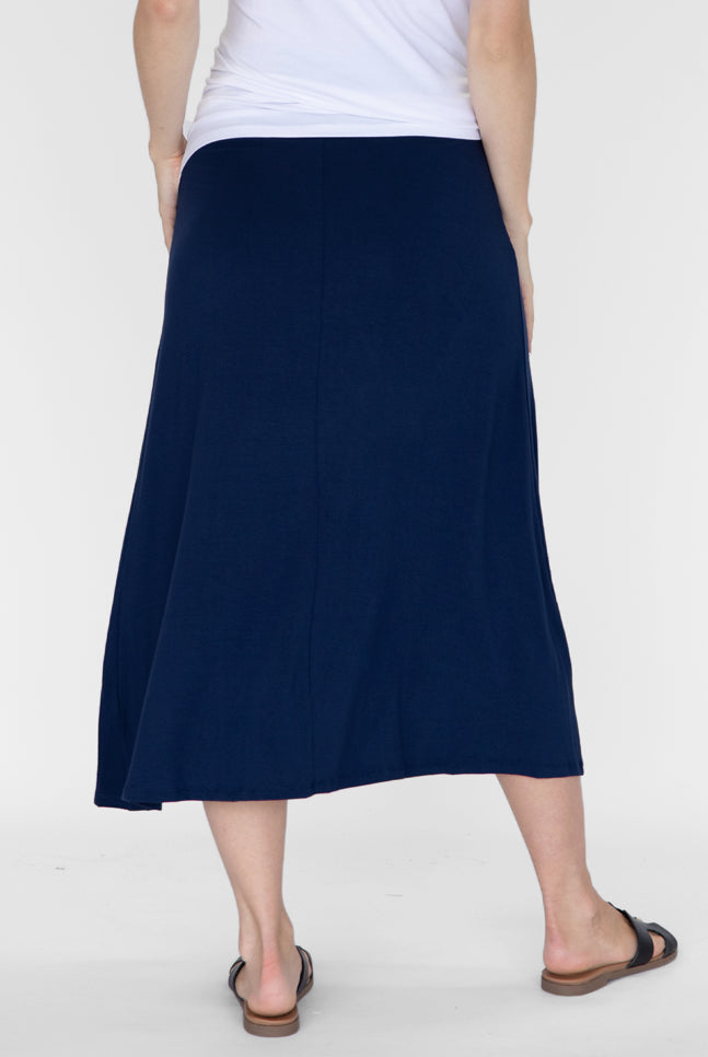 Back view - Long Maternity Skirt in Navy (6535437058142)