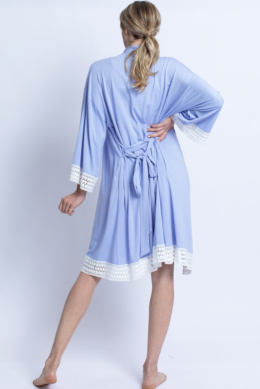 Hospital Pack: Nursing Dress + Robe + Free Baby Pouch - Blue & Pink - Angel Maternity USA (4694292922462)