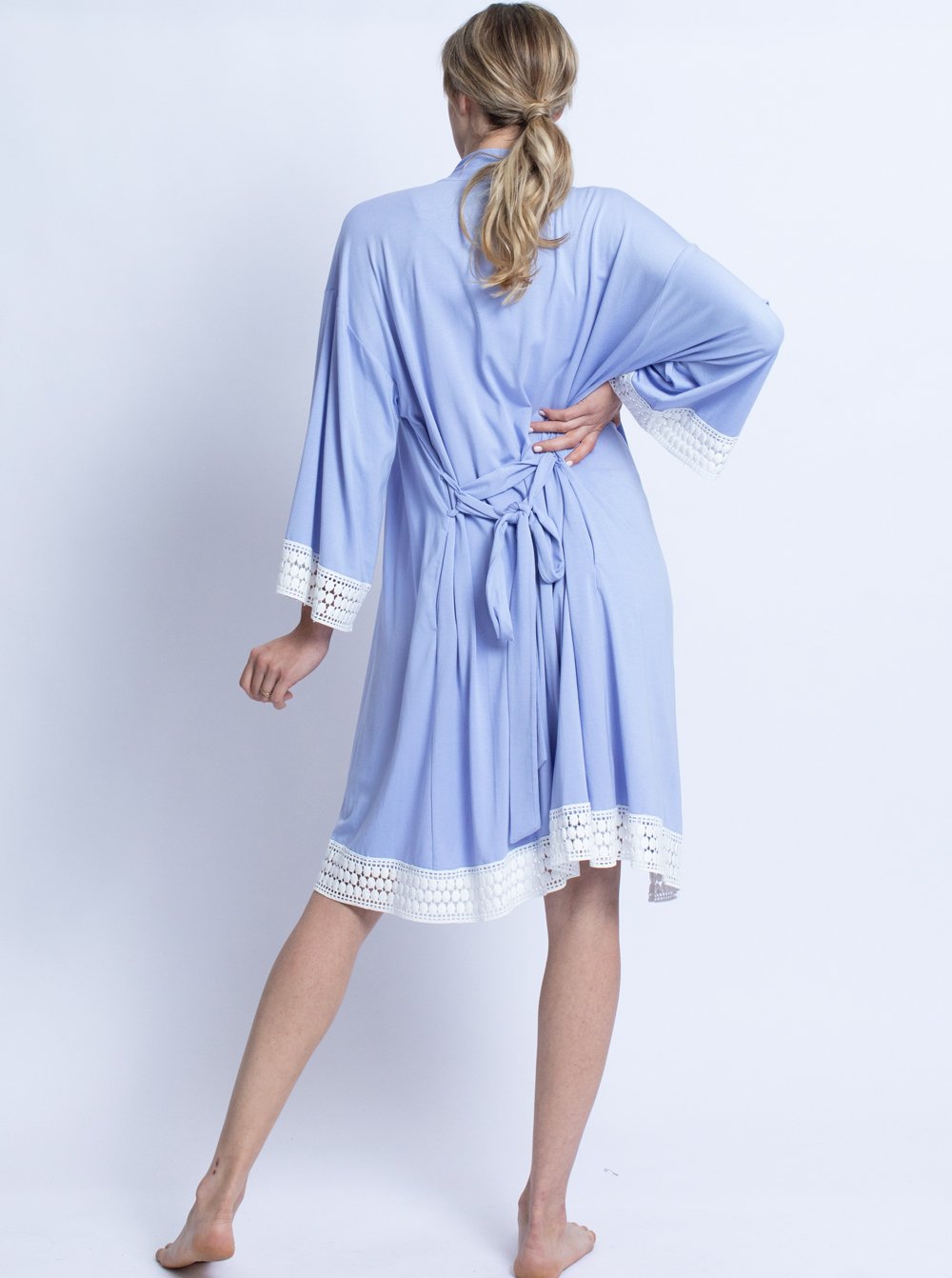 Hospital Pack: Nursing Dress + Robe + Free Baby Pouch - Blue & Pink - Angel Maternity USA (4694292922462)