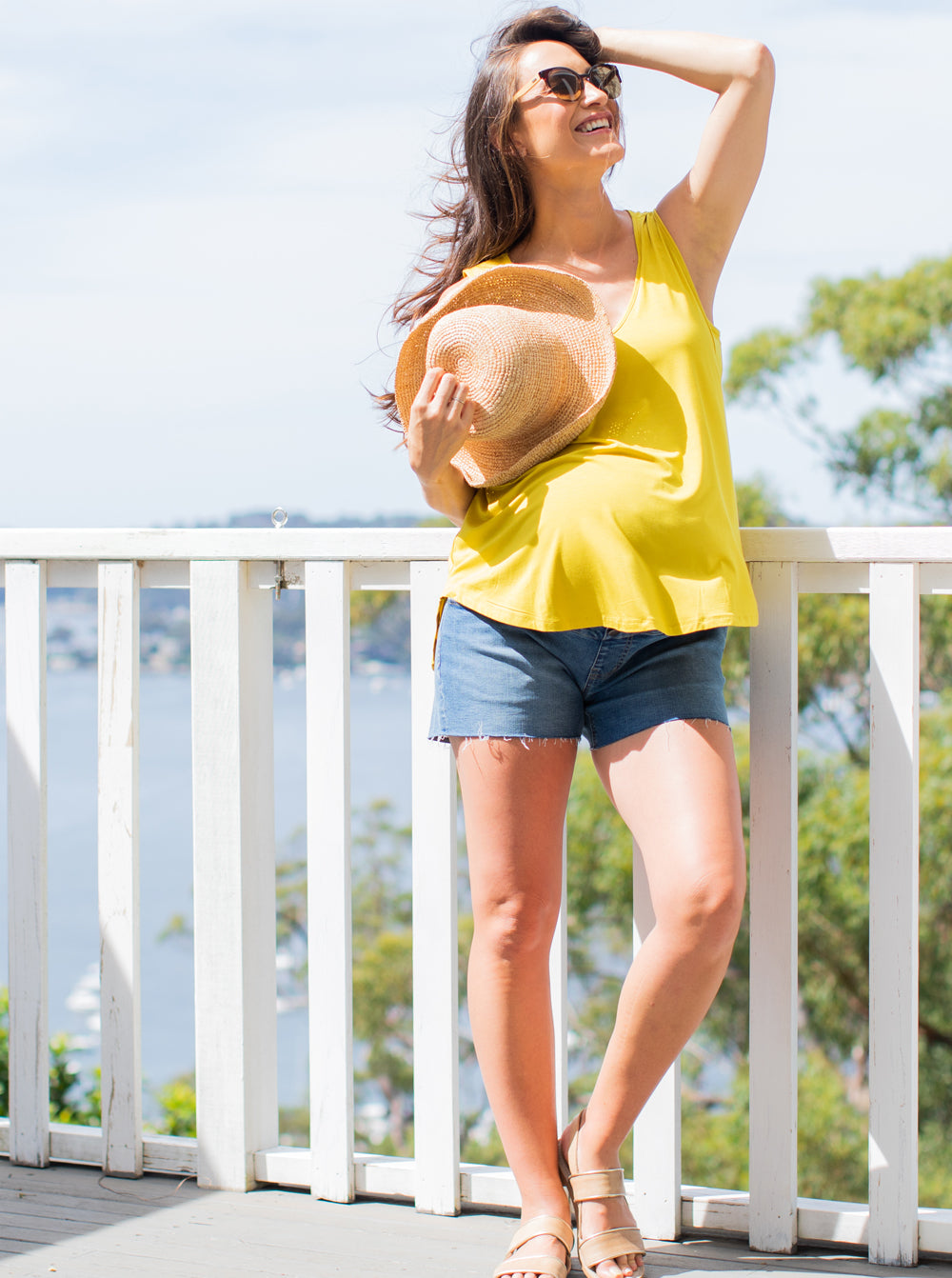 Main view - Maternity Over The Bump High Waist Denim Shorts - Angel Maternity USA (4499226067038)