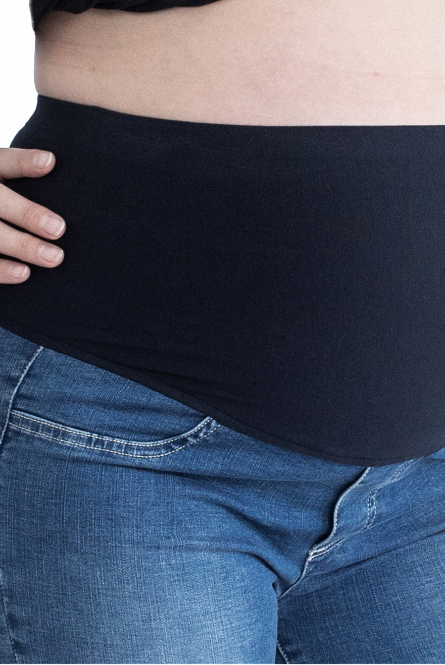 close view - Maternity Over The Bump High Waist Denim Shorts - Angel Maternity USA (4499226067038)