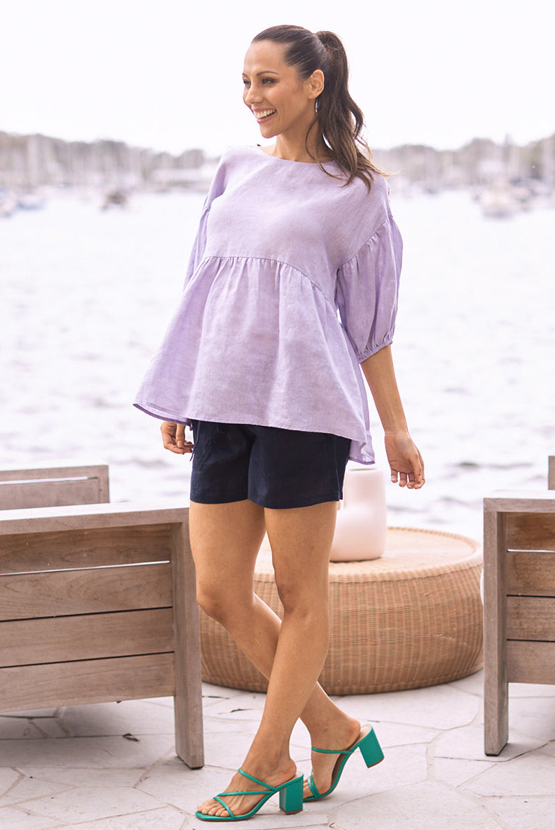 Brigitte Maternity Linen Blouse Top - Lavender (6719278186599)