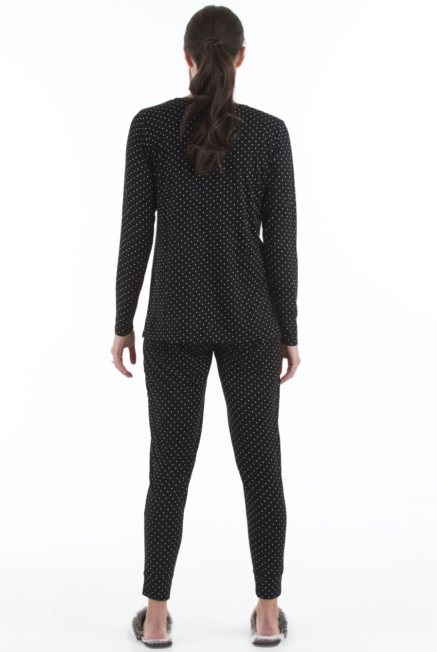 Back view - V-Neck Top and Lounge Pants Sleep Set - Polka Dot - Angel Maternity USA (4376025727070)