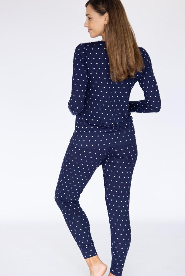 3 Piece Maternity & Nursing Lounge PJ Outfit - Navy Polkadots - Angel Maternity USA (4698032701534)
