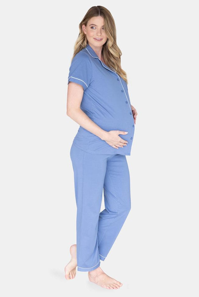 Maternity and Nursing Pyjama Long Pant Set in Blue - Angel Maternity - Maternity clothes - shop online (6546201575527)