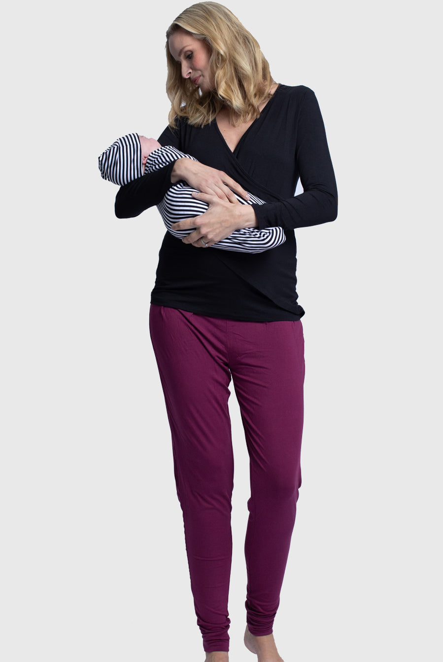 4 Piece Maternity & Nursing Lounge Outfit - Black & Burgundy main (4694344269918)