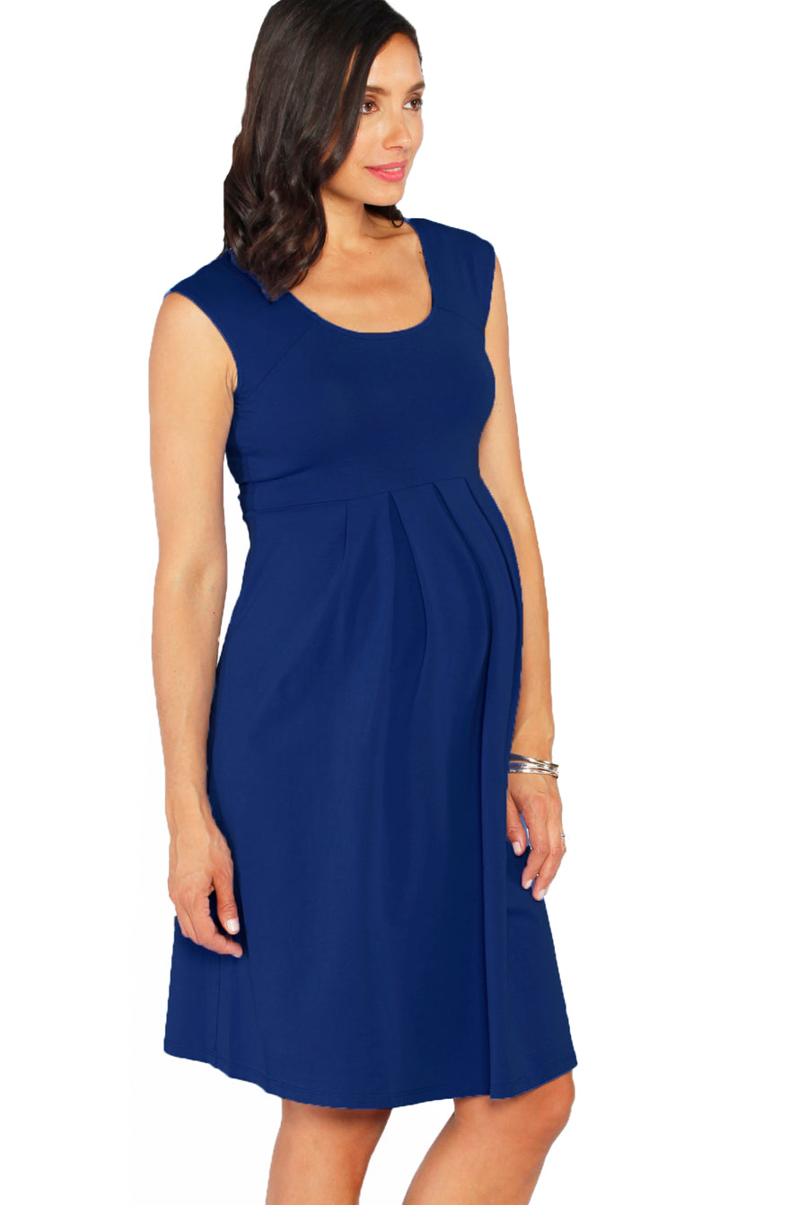 Lucy Maternity Cap Sleeve Little Cotton Dress - Blue - Angel Maternity USA (1301880438878)