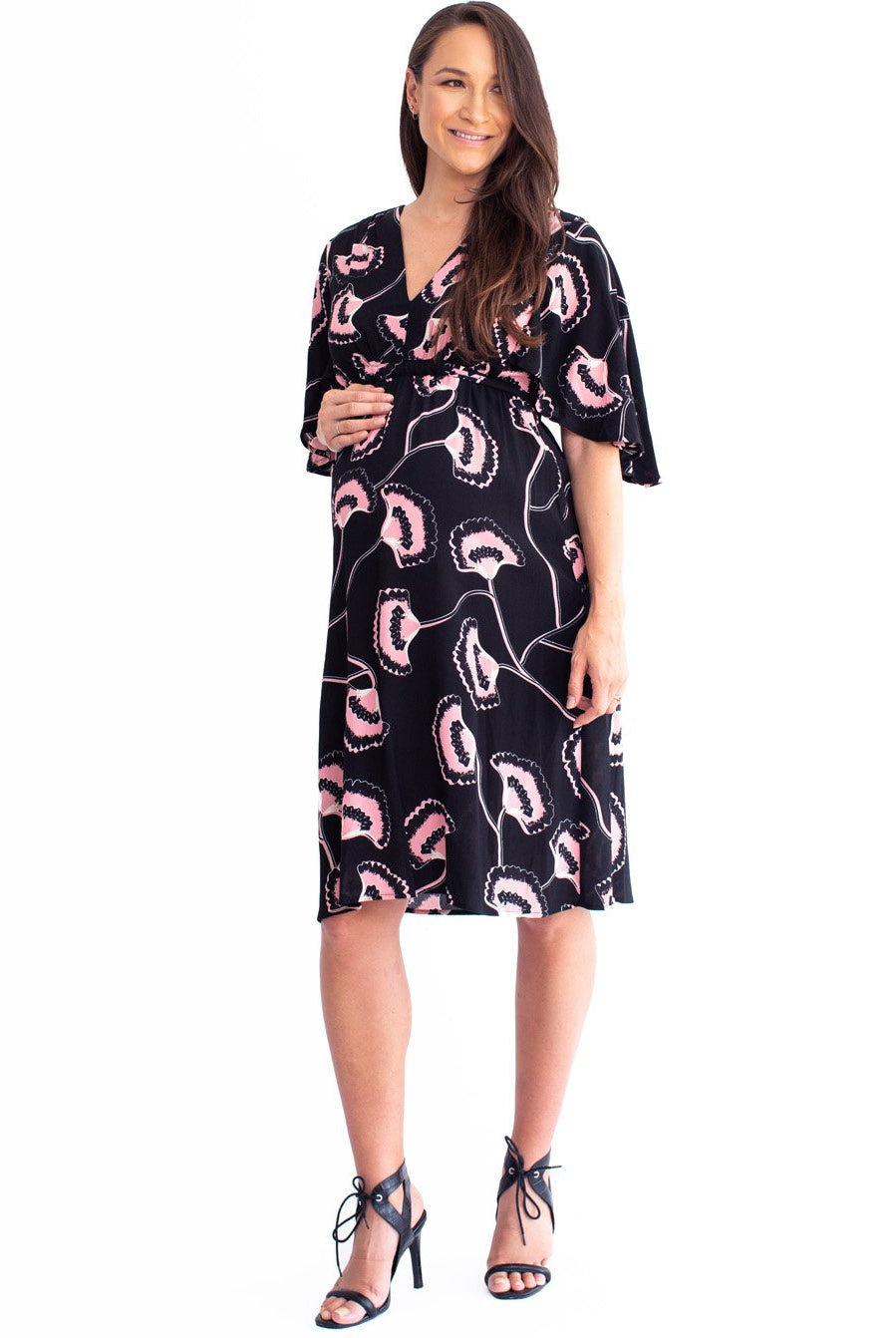 Maternity Bella Midi Dress - Hibiscus Print - Angel Maternity USA (4499253887070)