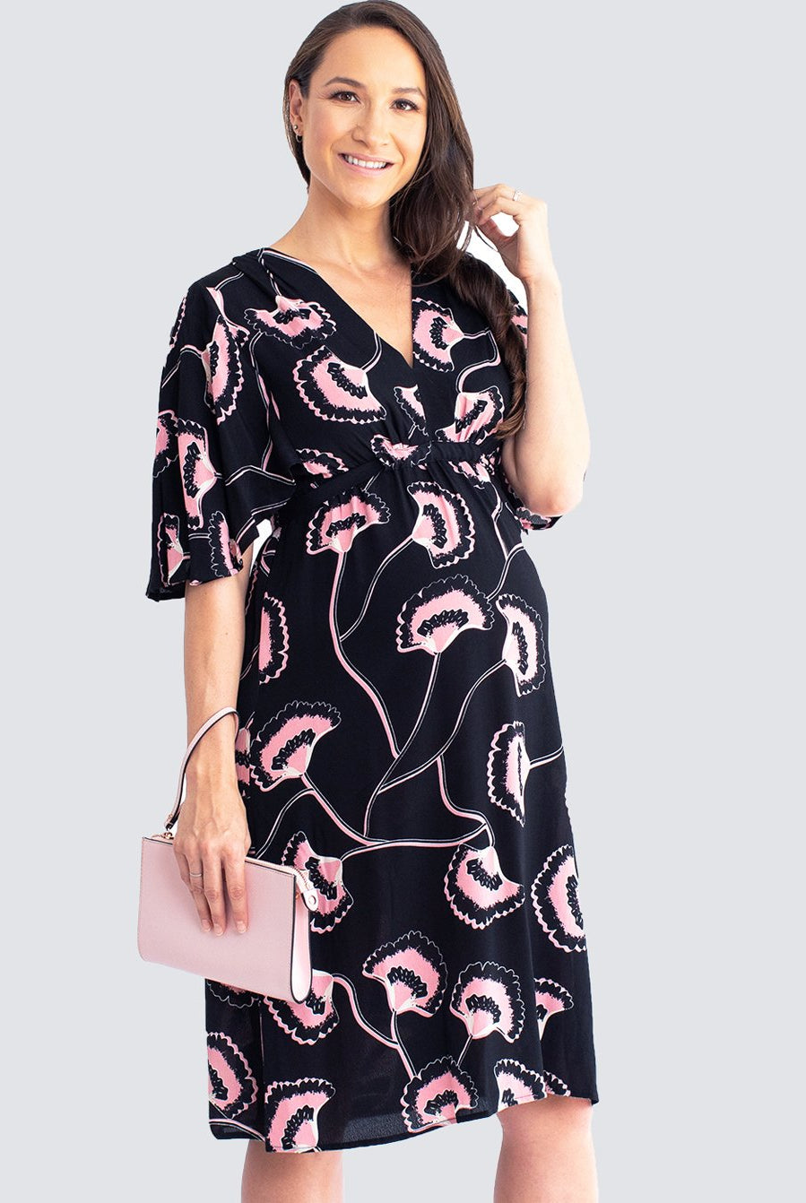 Maternity Bella Midi Dress - Hibiscus Print - Angel Maternity USA (4499253887070)