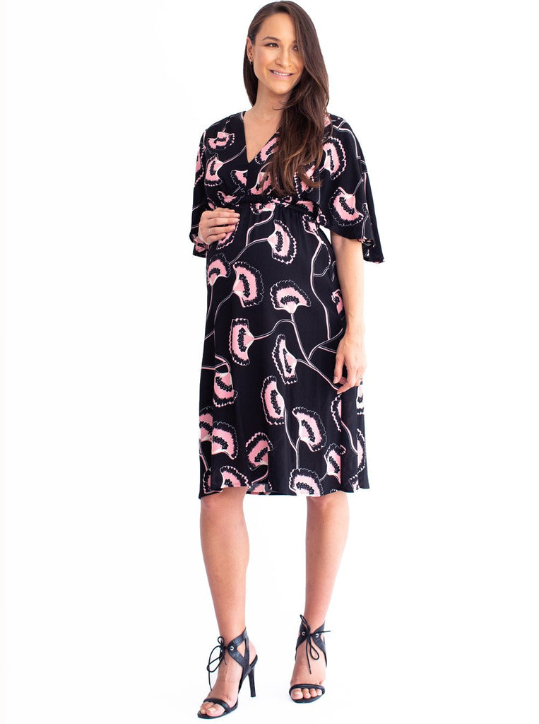 Maternity Bella Midi Dress - Hibiscus Print - Angel Maternity USA (4499253887070)