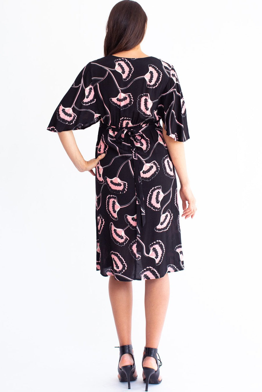 Maternity Bella Midi Dress - Hibiscus Print - Angel Maternity USA (4499253887070)