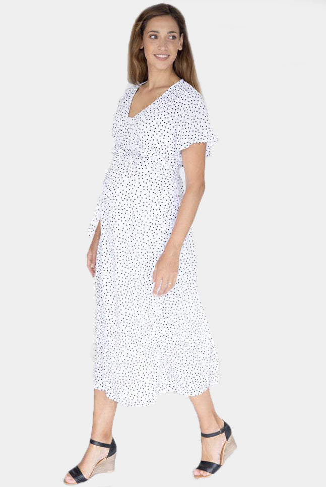 Main view - Maternity and Nursing Wrap Dress with Polka Dots in Midi Length main (4802020474974)