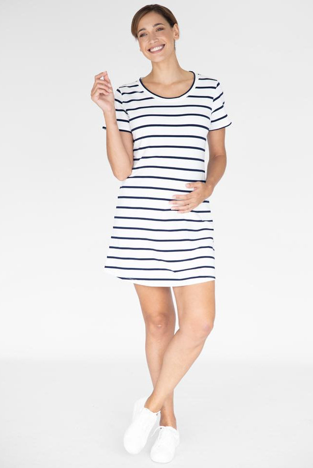 Summer Striped T-Shirt Dress front (4827655766110)