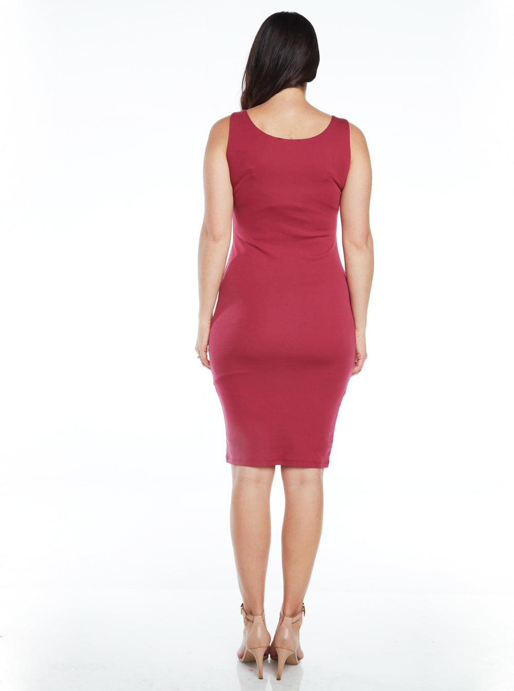 Back view - Pink Sleeveless Maternity Summer Bodycon Dress (4373466251358)