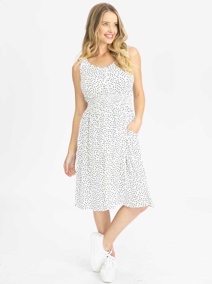 Main view - White Maternity/Nursing Dress With Black Dots (4802027454558)