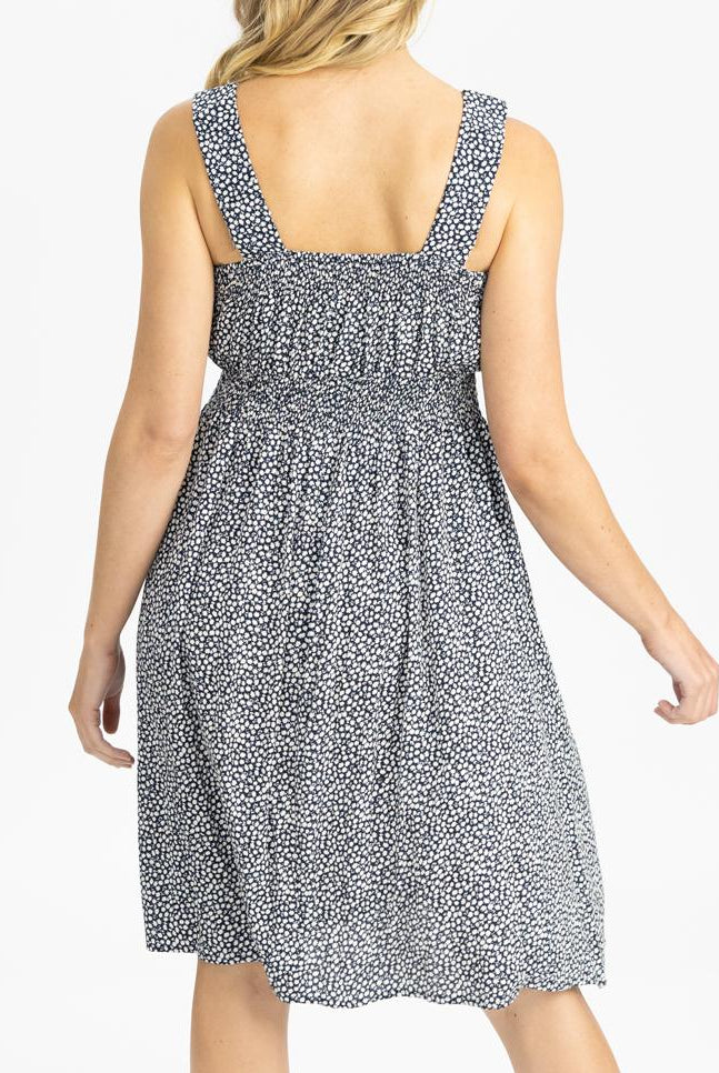 Maternity Summer Rayon Nursing Dress in Navy white pattern (4802025947230)