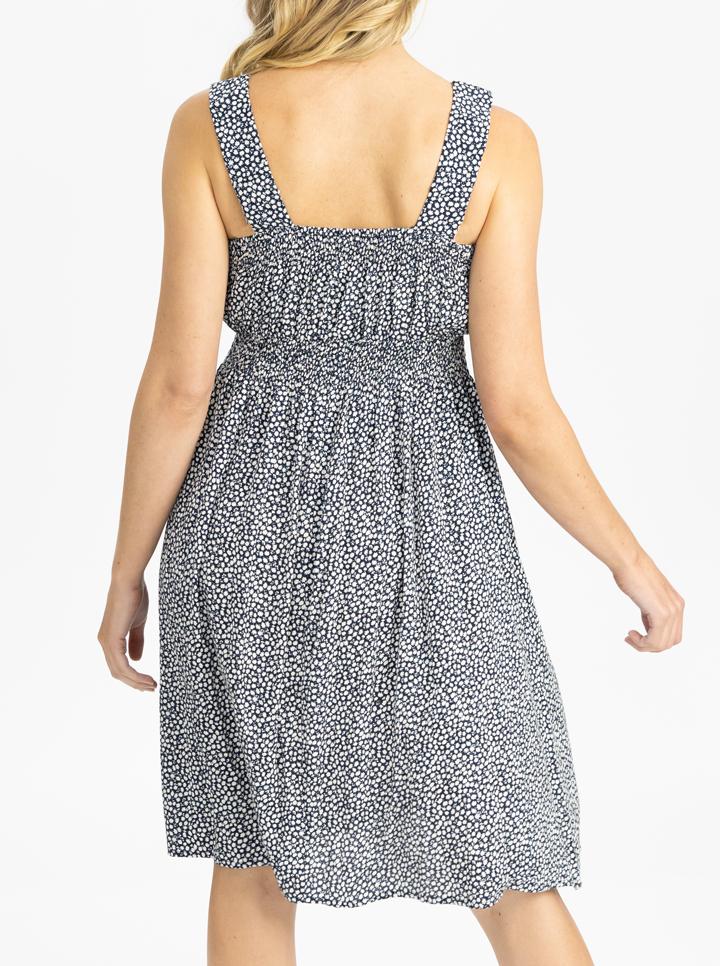 Maternity Summer Rayon Nursing Dress in Navy white pattern (4802025947230)