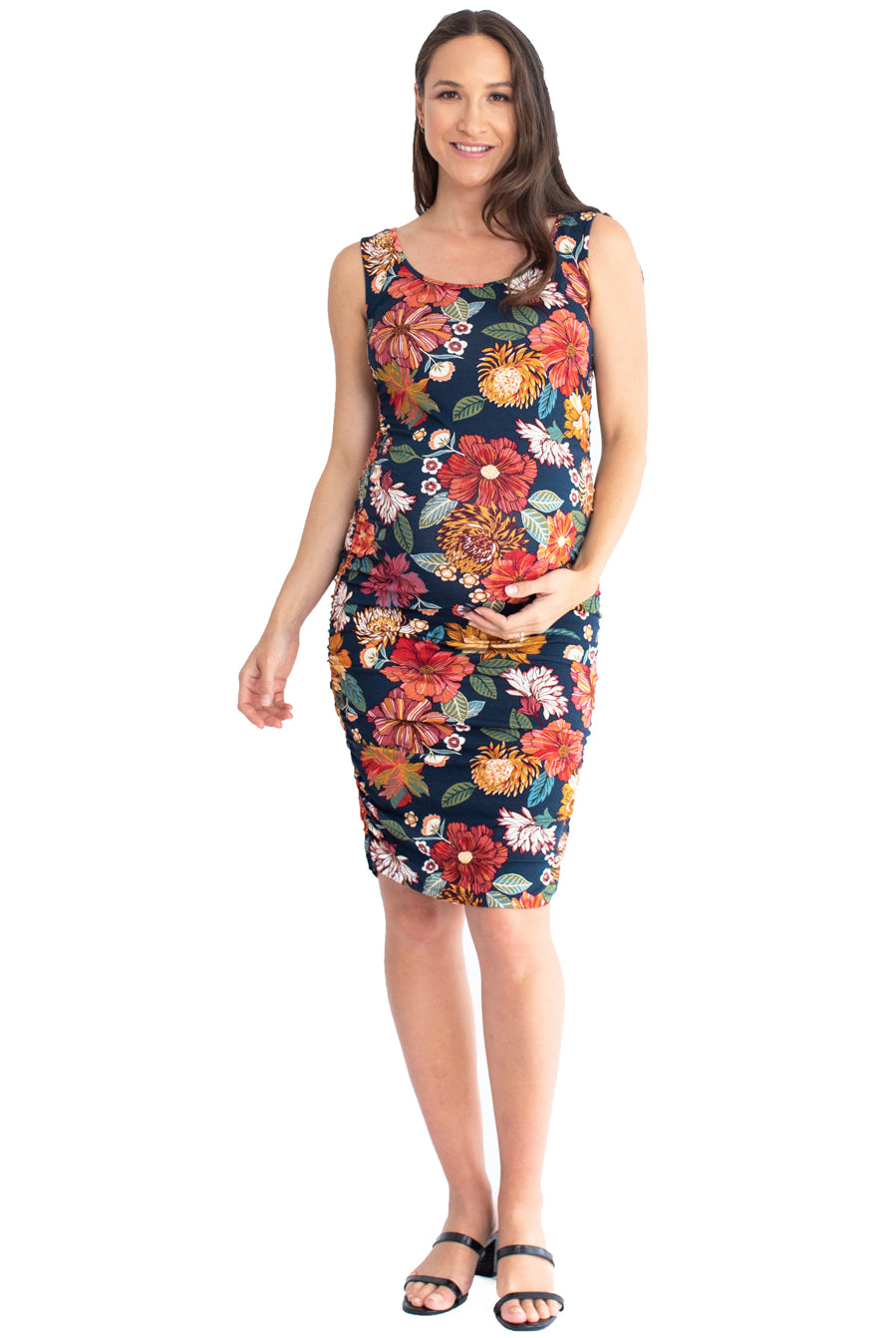 Maternity Bodycon Print Dress - Red Floral - Angel Maternity USA (4539467923550)