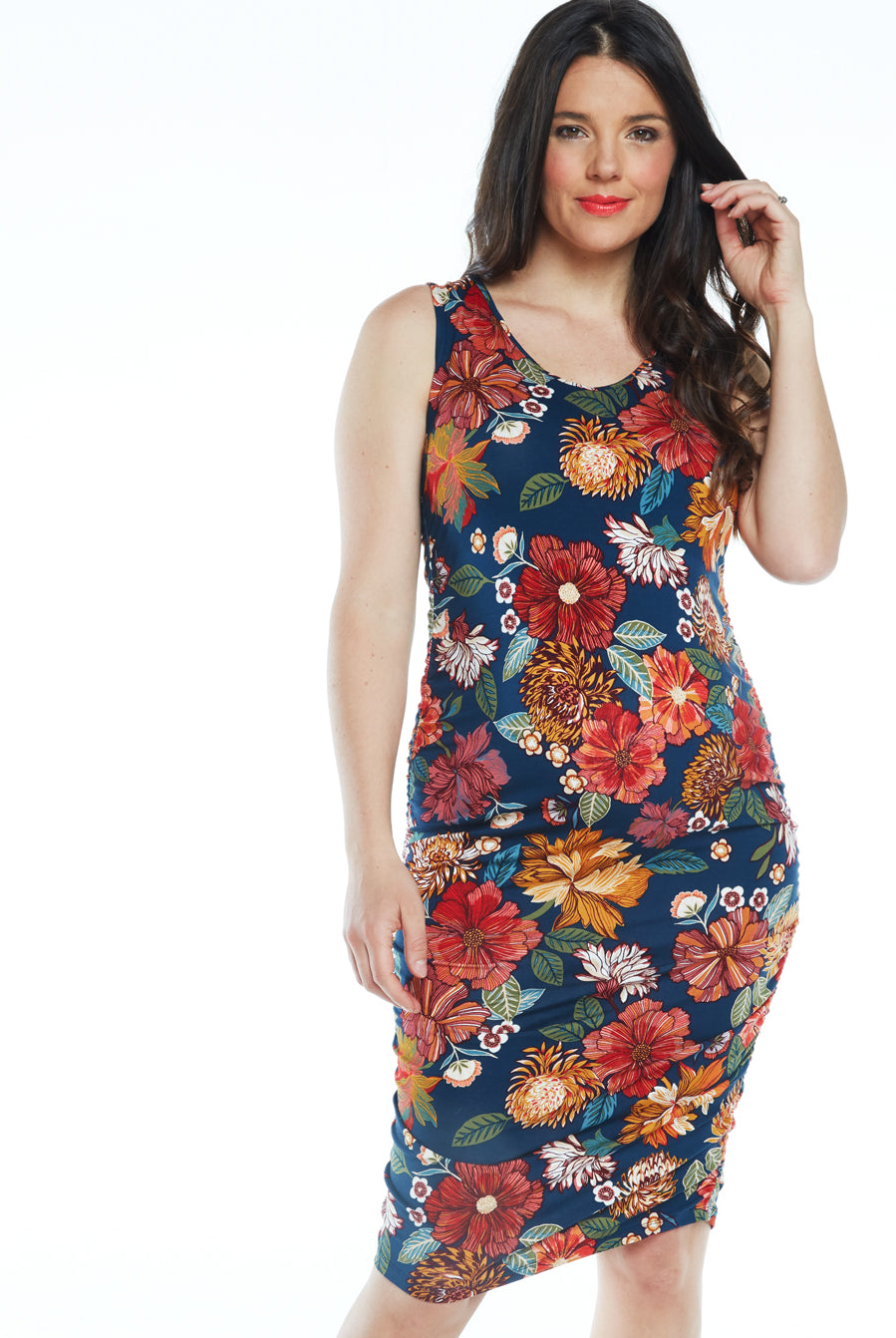 Maternity Bodycon Print Dress - Red Floral - Angel Maternity USA (4539467923550)