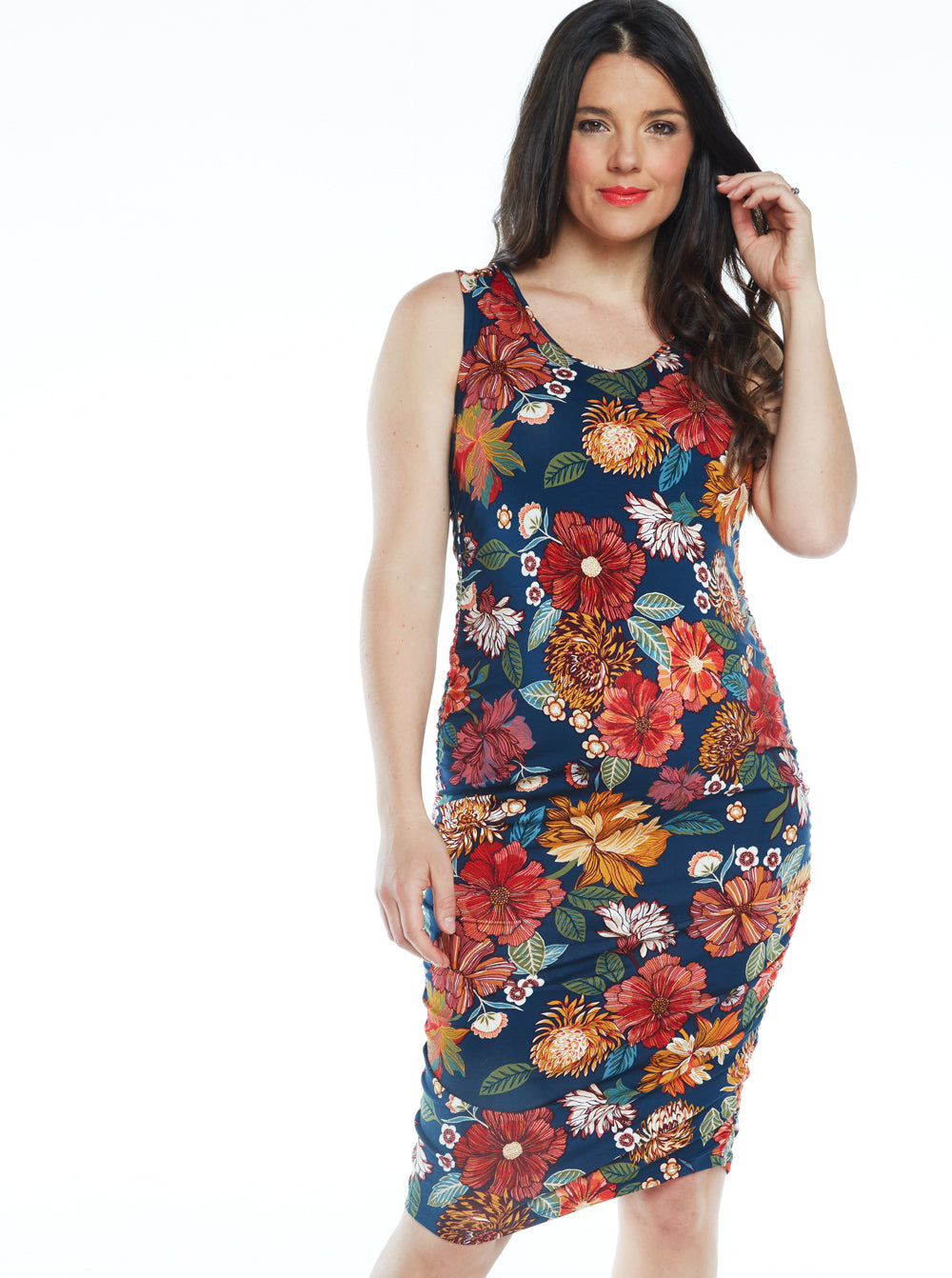 Maternity Bodycon Print Dress - Red Floral - Angel Maternity USA (4539467923550)