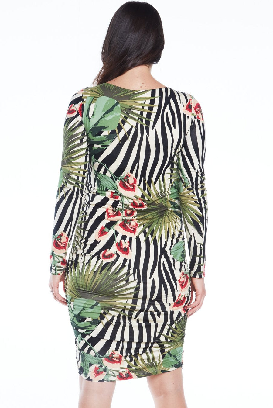 Maternity Bodycon Long Sleeve Print Dress - Green Print (4802020016222)