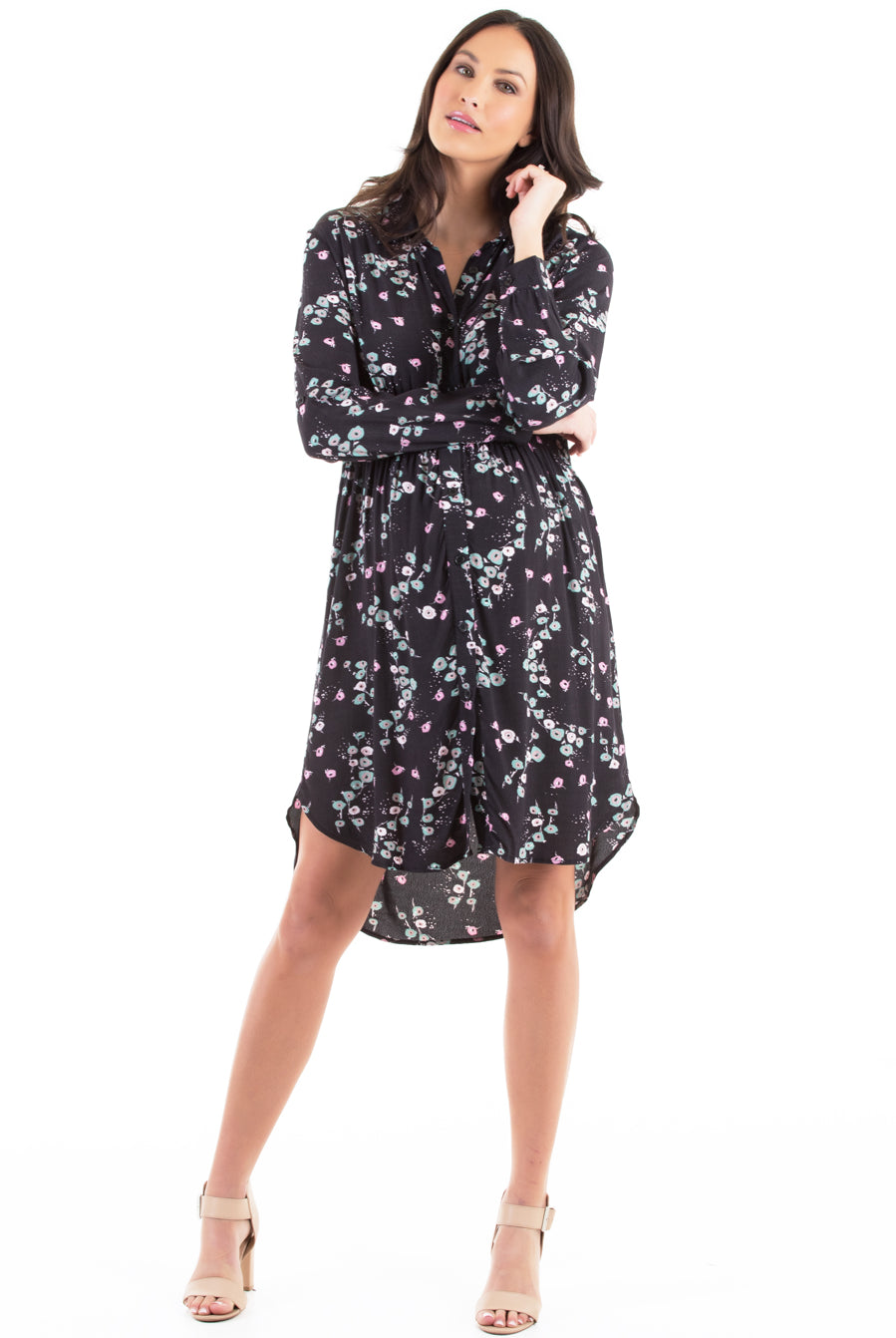Button Front Nursing Shirt Dress - Floral - Angel Maternity USA (3961107054686)