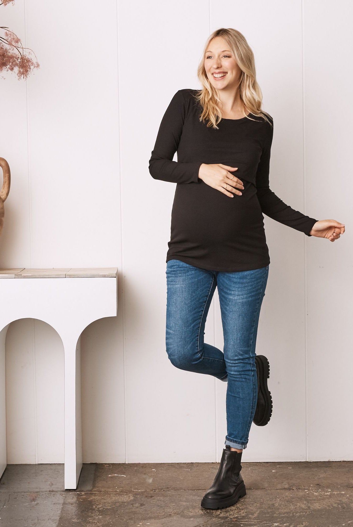 Black Long Sleeve Maternity & Nursing Top (6618561183838)