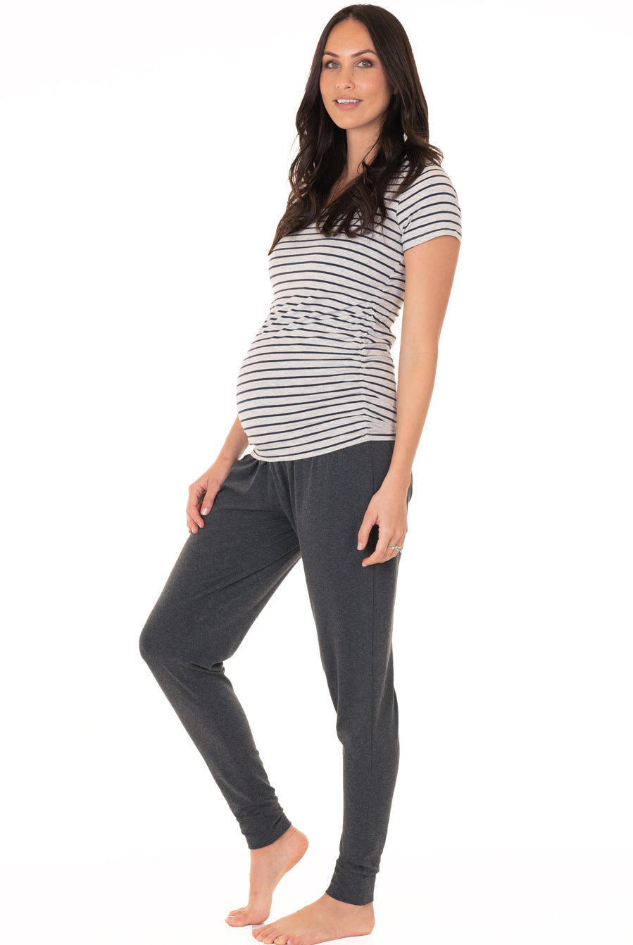 Side view - Comfy Maternity Lounge Pants - Charcoal Grey (4513827815518)