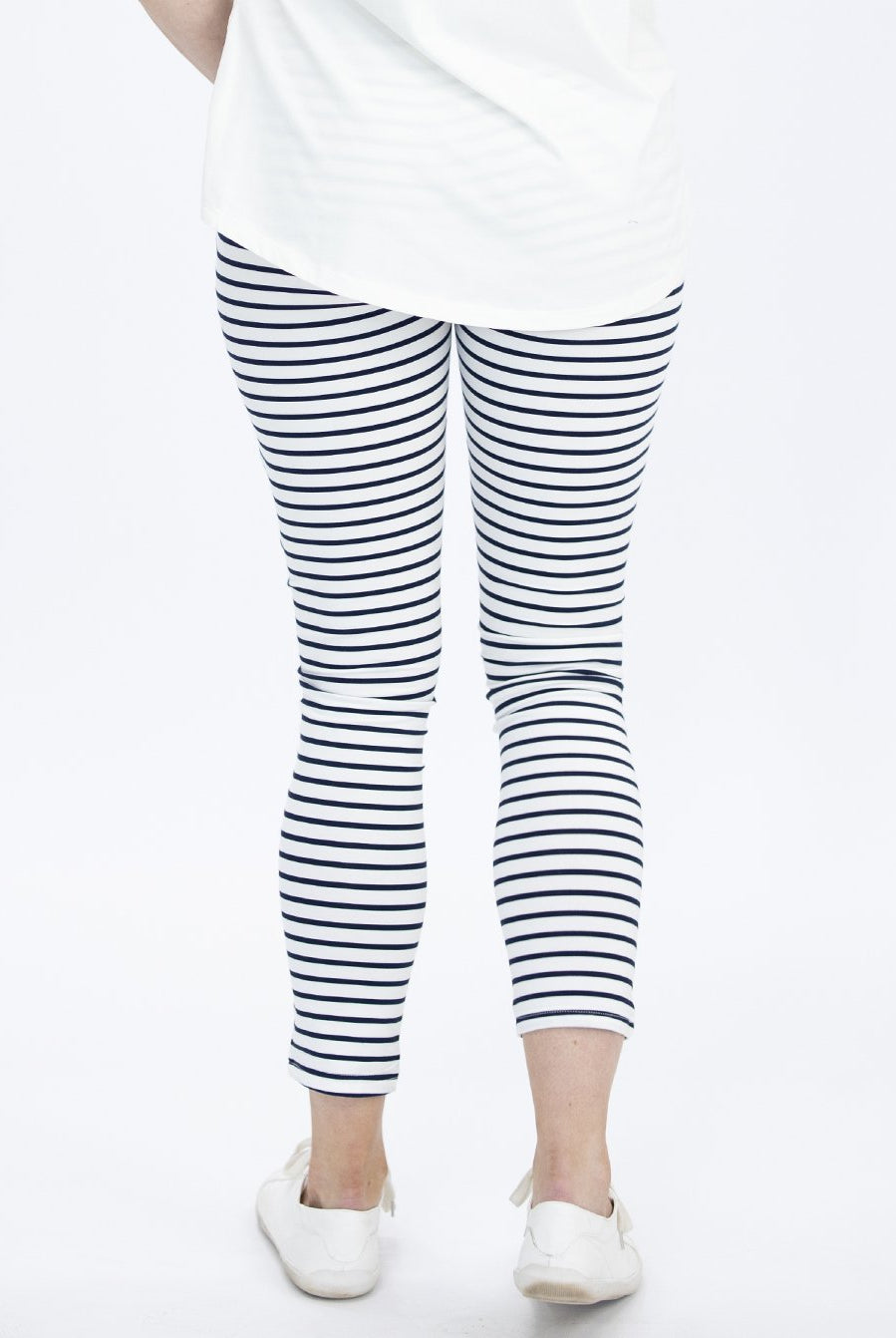 Back view - High Waist Maternity Pants in Navy Stripes (4792057888862)