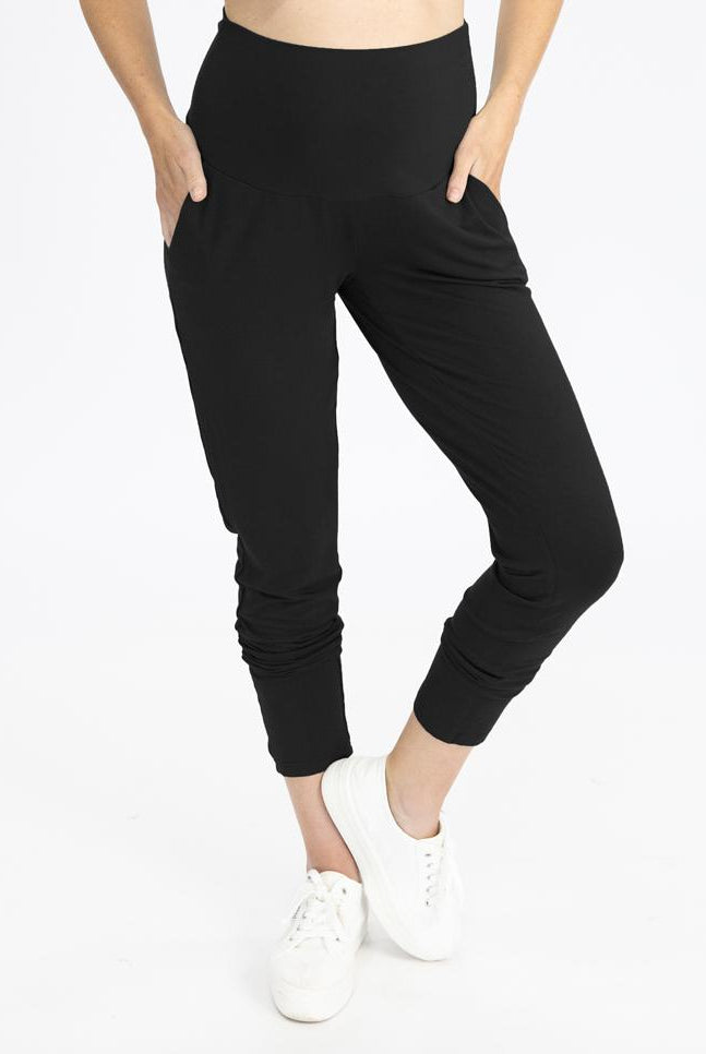 Side view - Black High Waist Maternity Pants (4792057561182)