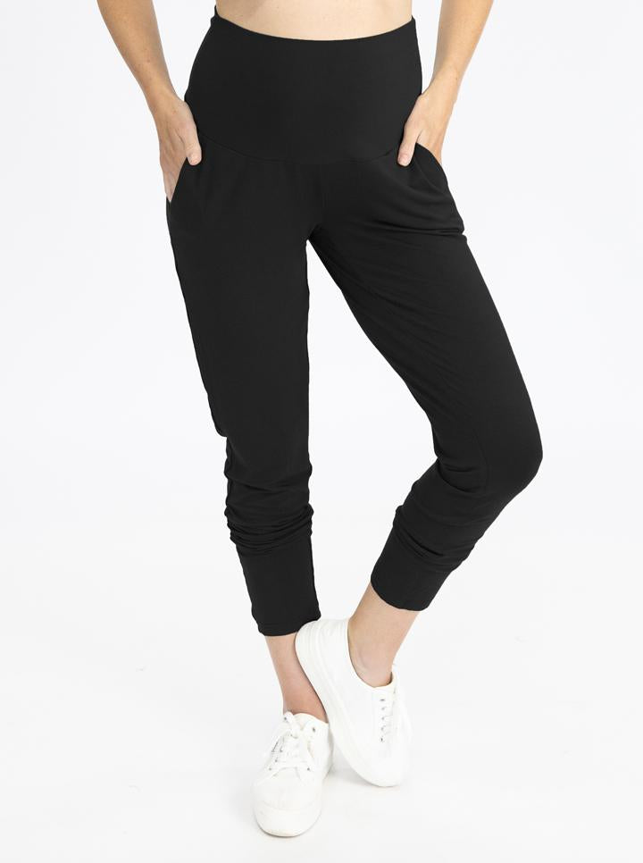 Side view - Black High Waist Maternity Pants (4792057561182)