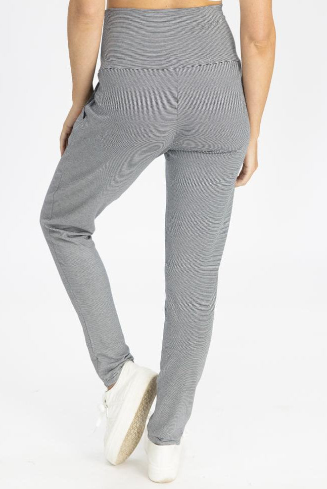 Back view - Maternity High Waist Pants in Thin Navy Stripes (4792056447070)