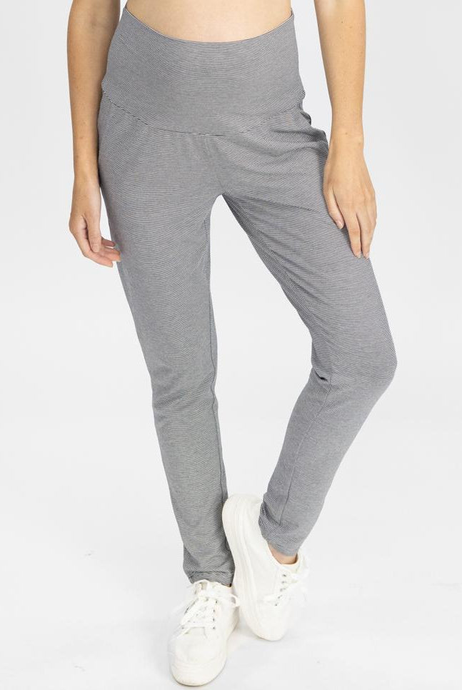 Main view - Maternity High Waist Pants in Thin Navy Stripes (4792056447070)