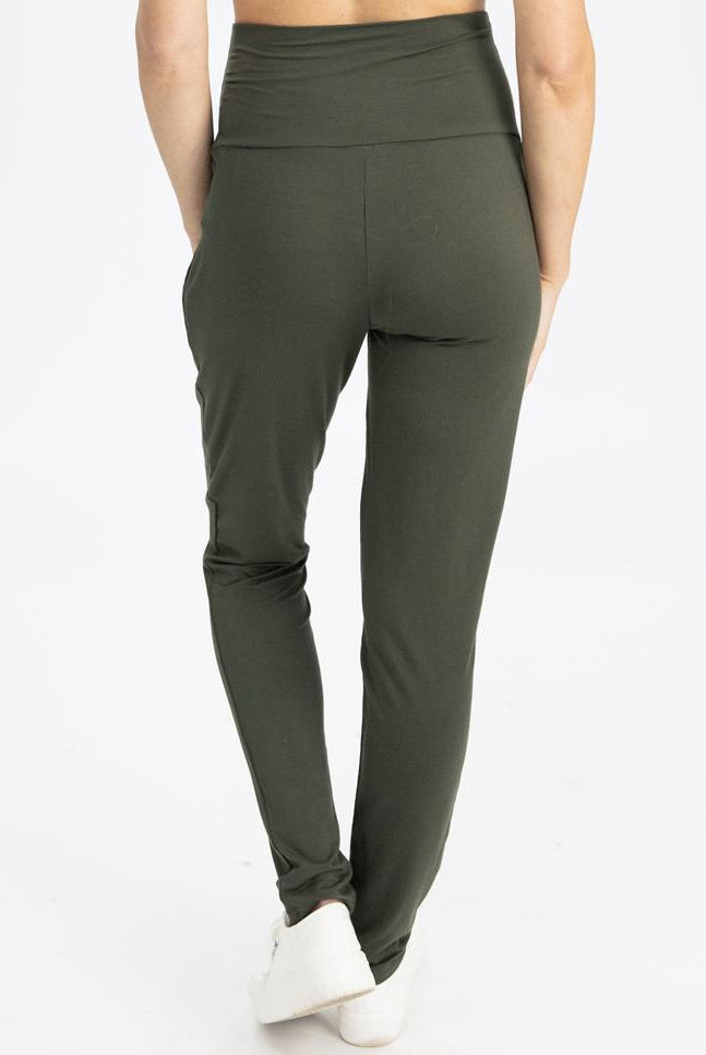 Back view - High Waist Maternity Pants in Khaki (4792057200734)