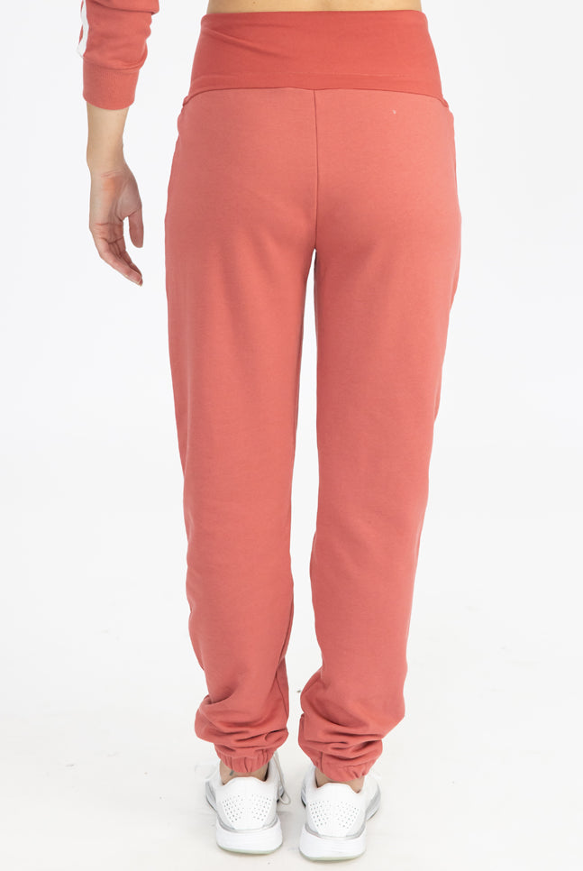 Back view - Maternity Track pants in Coral (4788131070046)