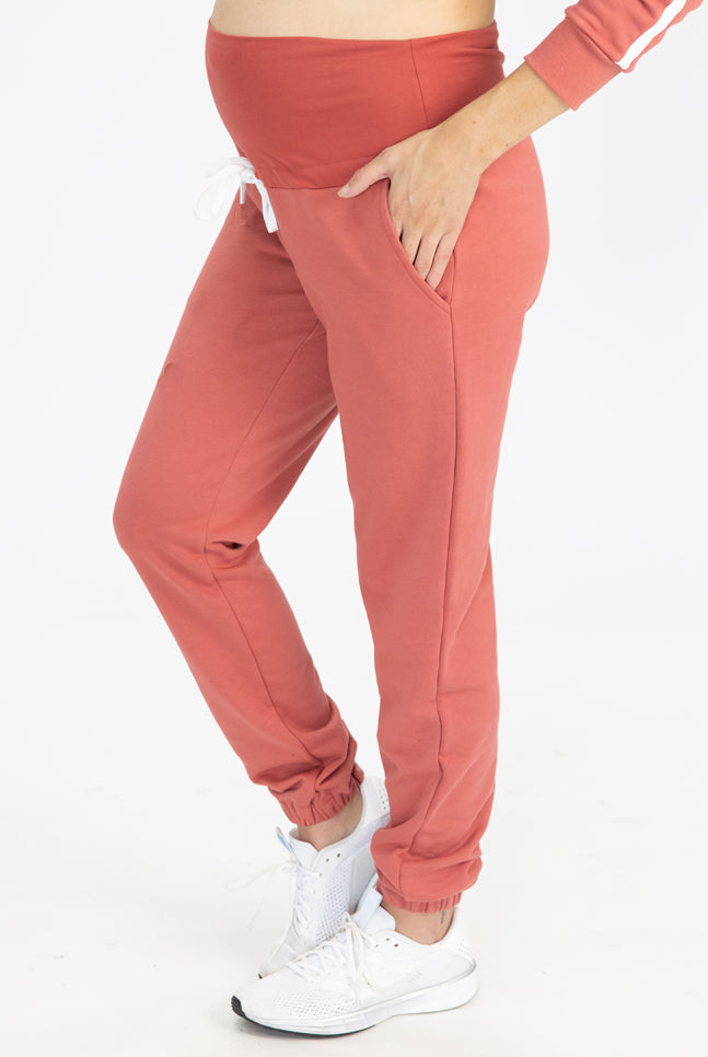 Side view - Maternity Track pants in Coral (4788131070046)