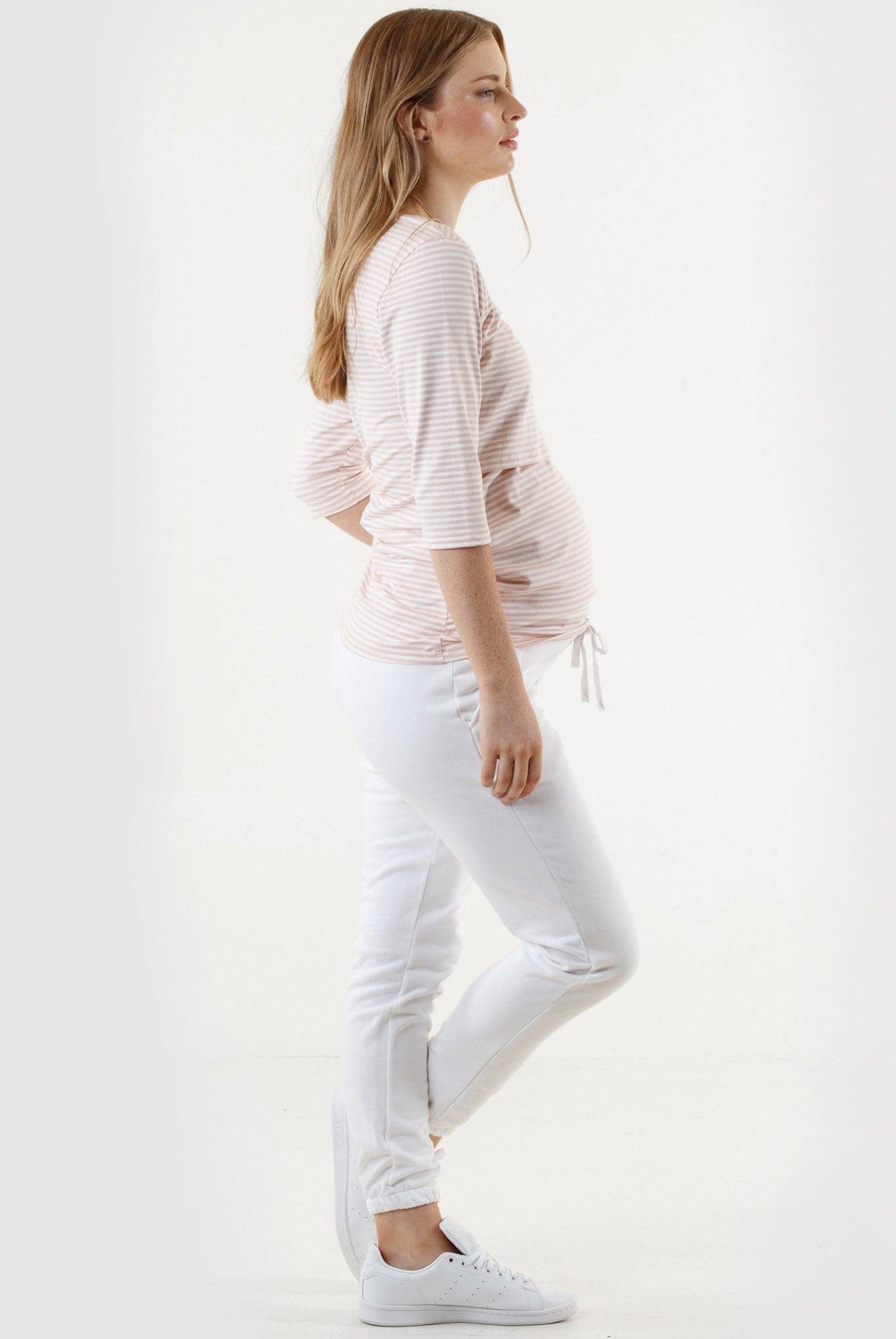 Mara Maternity Stripe Nursing Top - Pink & White - Angel Maternity USA
