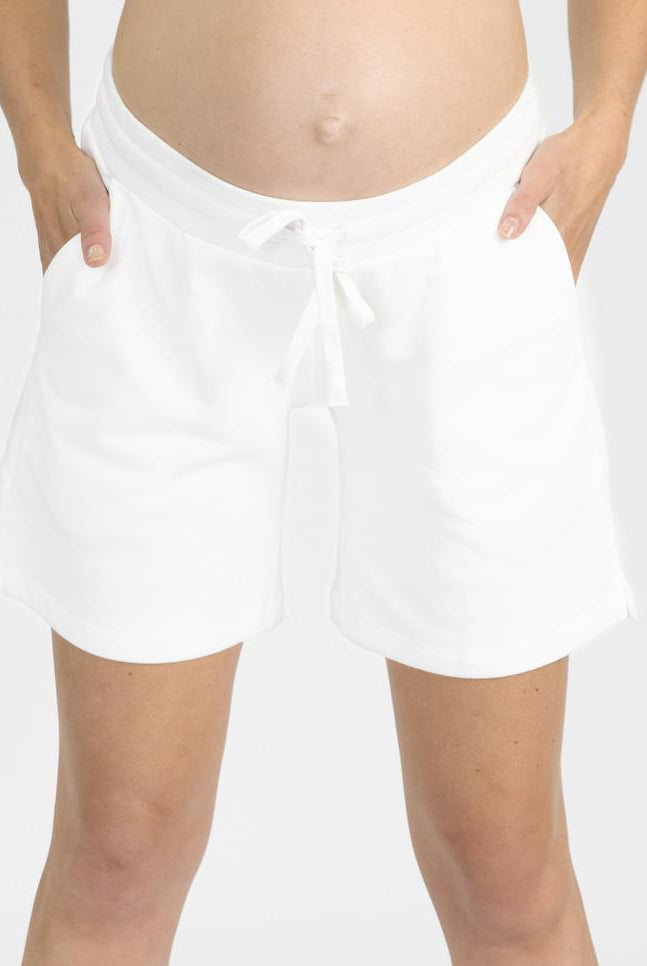 Front view - White Maternity Cotton Shorts (4801470955614)
