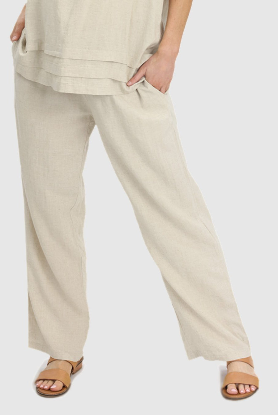 Front view - Comfortable Linen Maternity Pant in Beige (6640782016606)