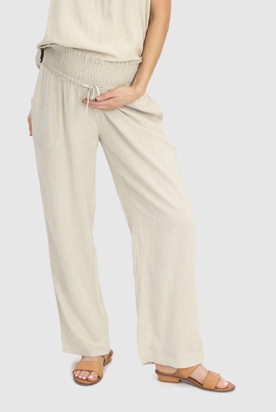 Main view - Comfortable Linen Maternity Pant in Beige (6640782016606)