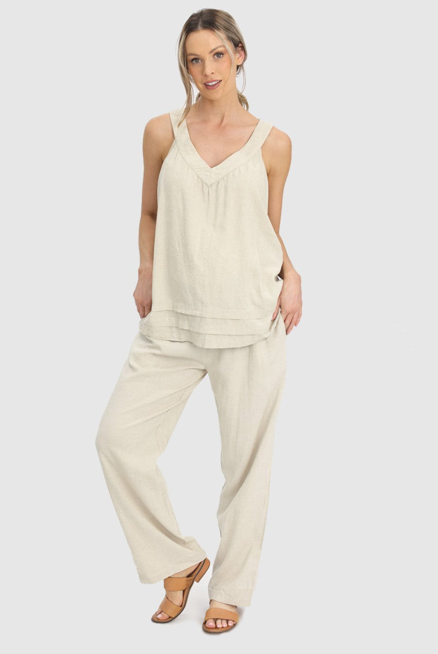 Full view - Comfortable Linen Maternity Pant in Beige (6640782016606)