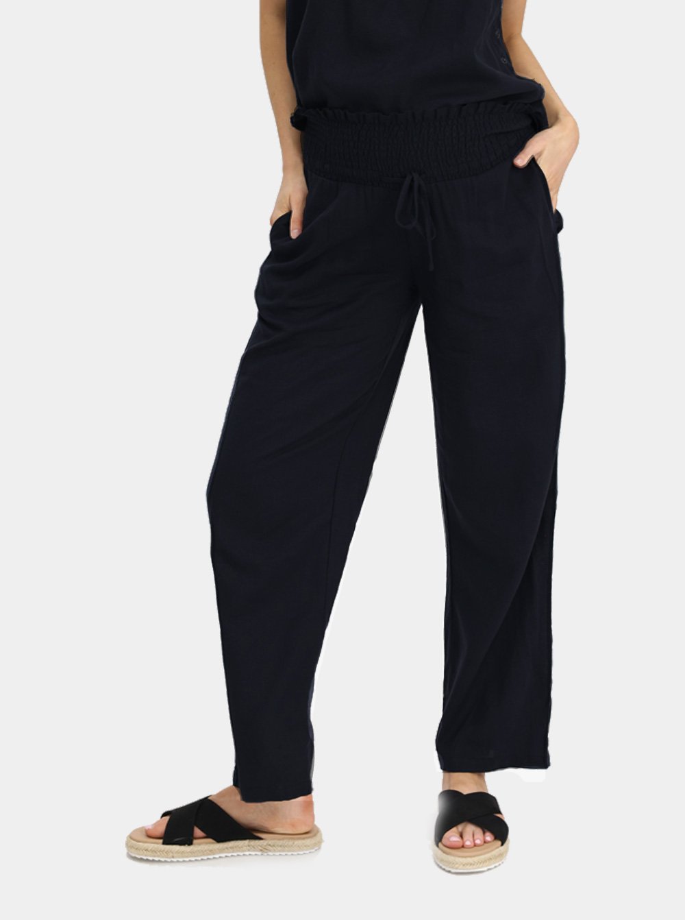 Black Maternity Linen Pants (6640782049374)